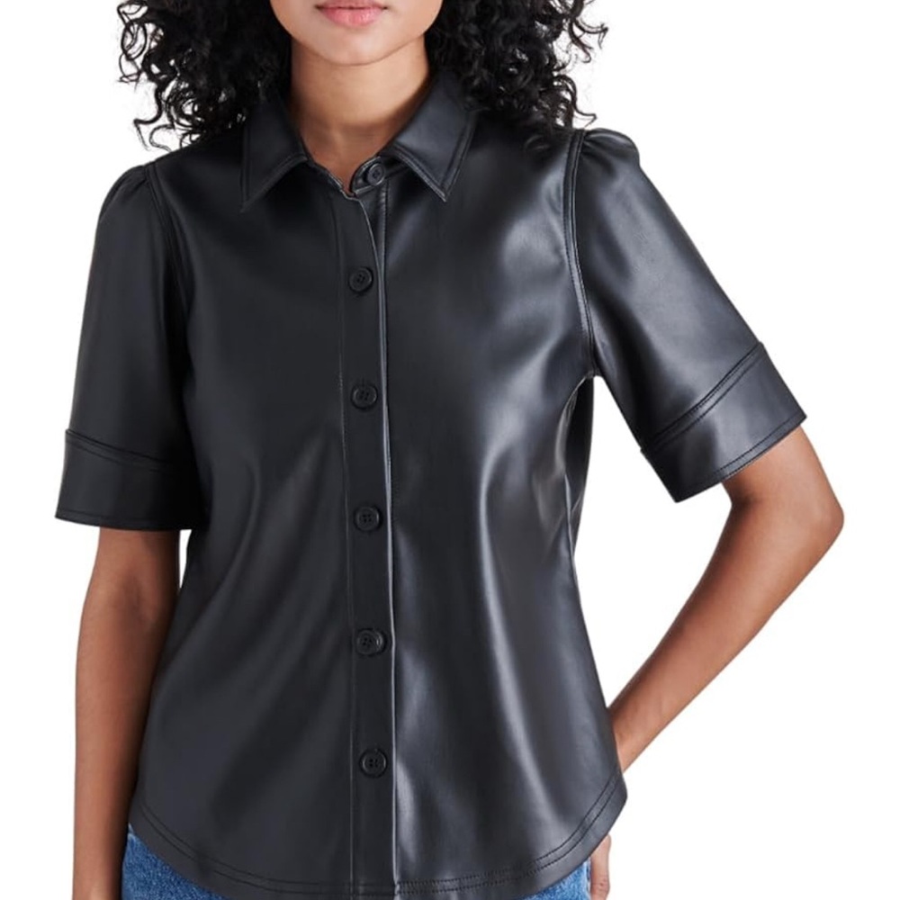 Steve Madden faux leather button up top